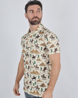 Mens Performance Fabric Modern Fit Stretch Cactus Print Polo