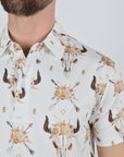 Mens Performance Fabric Modern Fit Stretch Cow Skull Print Polo