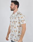 Mens Performance Fabric Modern Fit Stretch Cow Skull Print Polo