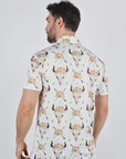 Mens Performance Fabric Modern Fit Stretch Cow Skull Print Polo