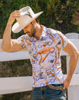 Mens Performance Fabric Modern Fit Stretch Rodeo Print Polos