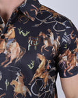 Mens Performance Fabric Modern Fit Stretch Rodeo Print Polos