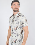 Mens Performance Fabric Modern Fit Stretch Rodeo Print Polos