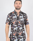 Mens Short Sleeve Modern Fit Stretch Wild Horses Print Shirt