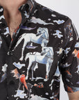 Mens Short Sleeve Modern Fit Stretch Wild Horses Print Shirt