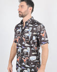 Mens Short Sleeve Modern Fit Stretch Wild Horses Print Shirt