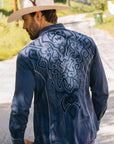 Mens Vintage Washed 2-tone Embroidery Modern Fit Stretch Shirt