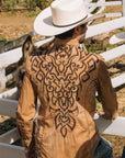 Mens Vintage Washed 2-tone Embroidery Modern Fit Stretch Shirt