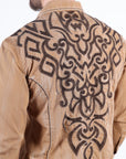 Mens Vintage Washed 2-tone Embroidery Modern Fit Stretch Shirt