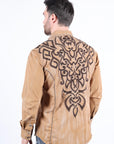 Mens Vintage Washed 2-tone Embroidery Modern Fit Stretch Shirt