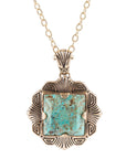 Blue Turquoise Square Golden Pendant Necklace