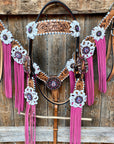 White Whipstitch Pink and White Browband/One Ear & Breastcollar Tack Set