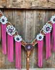 White Whipstitch Pink and White Browband/One Ear & Breastcollar Tack Set