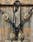 Black Floral Pink and Gold One Ear & Breastcollar Tack Set