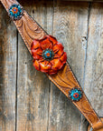 Light Oil Floral Tooled Orange and Teal Browband & Breastcollar Tack Set