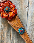 Light Oil Floral Tooled Orange and Teal Browband & Breastcollar Tack Set
