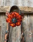 Light Oil Floral Tooled Orange and Teal Browband & Breastcollar Tack Set