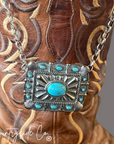 Concho Buckle Necklace with Turquoise Accents