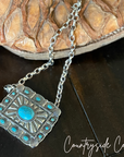 Concho Buckle Necklace with Turquoise Accents
