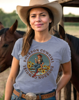 Bourbon Cowgirl Logo Heather Blue Tee Shirt - Bourbon Cowgirl