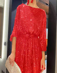 Red Sequin Festival Party Dress -clearance