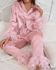 Heavenly Feathered Silk Pajamas in color options