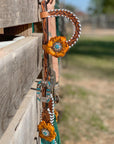 White Whipstitch Yellow and Turquoise Browband/One Ear Headstall & Breastcollar Tack Set