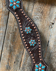 Dark Oil Turquoise Floral One Ear / Browband & Breastcollar Tack Set