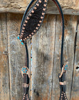 Dark Oil Turquoise Floral One Ear / Browband & Breastcollar Tack Set