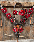 Classic Red Rose and Clear Browband/One Ear Tack Set