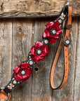 Classic Red Rose and Clear Browband/One Ear Tack Set