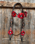 Classic Red Rose and Clear Browband/One Ear Tack Set