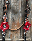 Classic Red Rose and Clear Browband/One Ear Tack Set