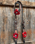 Classic Red Rose and Clear Browband/One Ear Tack Set