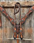Two Tone Leaf Copper Flower Turquoise One Ear & Breastcollar Tack Set