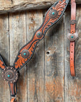Two Tone Leaf Copper Flower Turquoise One Ear & Breastcollar Tack Set