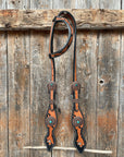 Two Tone Leaf Copper Flower Turquoise One Ear & Breastcollar Tack Set
