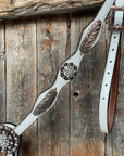 White Leather Copper Clear and Feather Browband/One Ear Tack Set