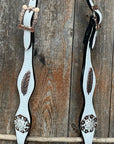 White Leather Copper Clear and Feather Browband/One Ear Tack Set