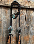 Two Tone Floral Turquoise & Clear One Ear / Browband Breastcollar Tack Set