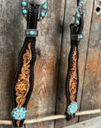 Two Tone Floral Turquoise & Clear One Ear / Browband Breastcollar Tack Set