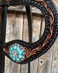 Two Tone Floral Turquoise & Clear One Ear / Browband Breastcollar Tack Set