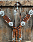 Light Oil Whipstitch White Daisy One Ear/ Breastcollar Tack Set