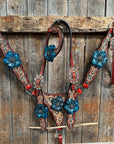 Rust Triangle Turquoise Flower One Ear/ Breastcollar Tack Set