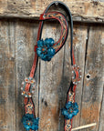 Rust Triangle Turquoise Flower One Ear/ Breastcollar Tack Set