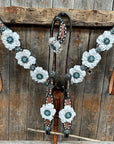 Classic Teal & White One Ear / Breastcollar Tack Set