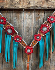 Light Oil Whipstitch Red and Turquoise One Ear/ Breastcollar Tack Set