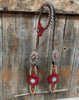 Light Oil Whipstitch Red and Turquoise One Ear/ Breastcollar Tack Set