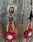 Light Oil Whipstitch Red and Turquoise One Ear/ Breastcollar Tack Set