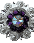 Bright Silver Purple & AB Crystal Conchos - Sizes from 1"- 3" and Buckles